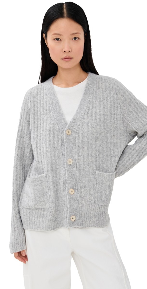 The Elder Statesman Cozy Rib Relaxed Cashmere Cardigan Heather Grey