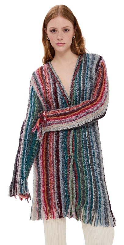 The Elder Statesman Mixed Fringe Cardigan Beachy Multi