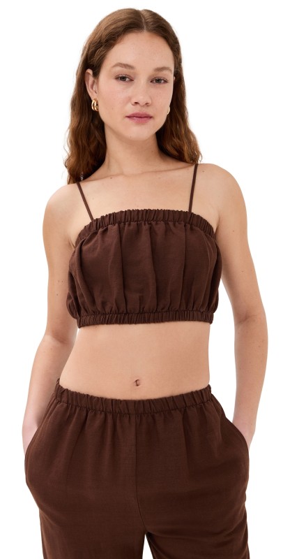 LE BOP Camille Cropped Linen Top Black