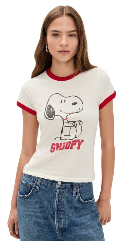 RE/DONE 60s Snoopy Slim Ringer Tee Vintage White With Crimson