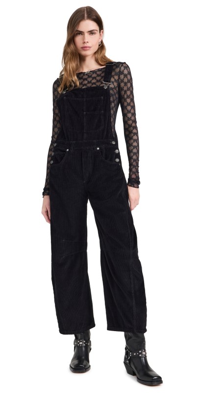 Free People Good Luck Corduroy Overalls Black