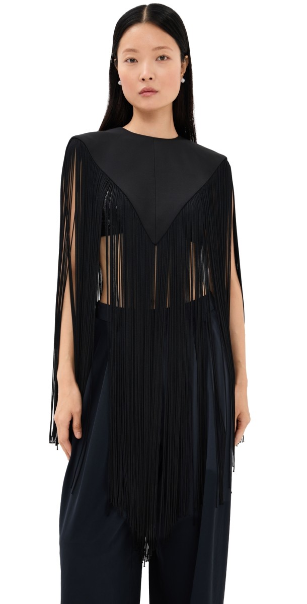 Tibi 4 Ply Silk Fringe Cape Black