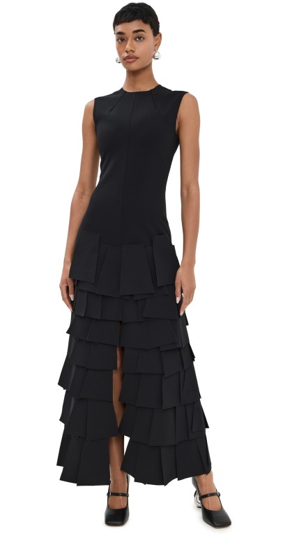 A. W.A. K.E. MODE Sleeveless Dress With Laser Cut Elements Black