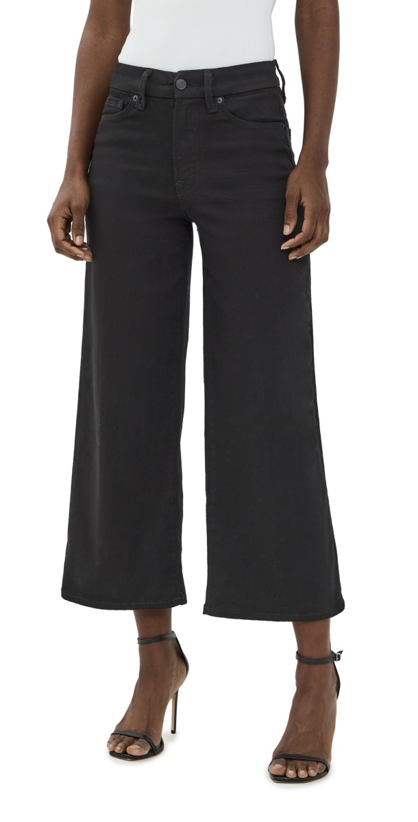 Good American Good Waist Palazzo Crop Jeans Black001