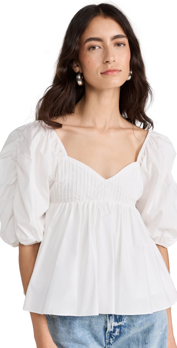 English Factory Sleeve Cinched Pintuck Top White