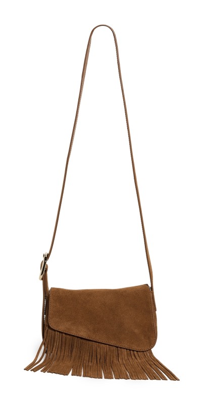 Madewell Soft Grain Flap Crossbody Fringe Bag Aged Cognac