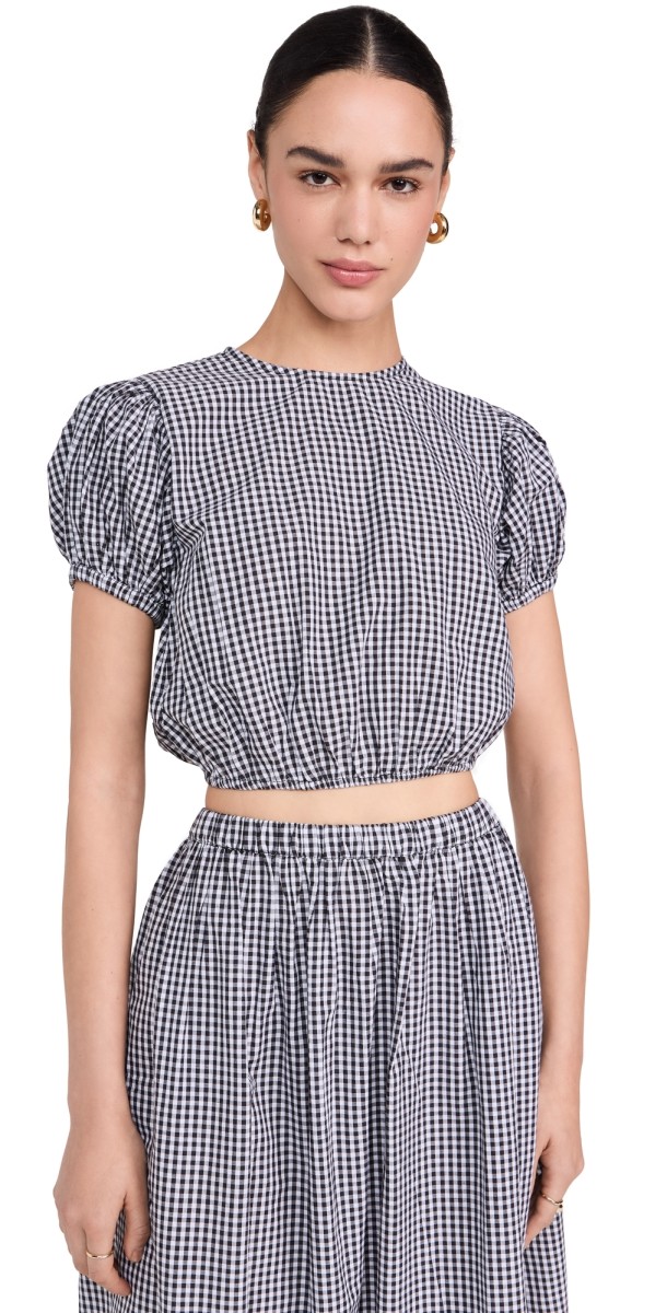 Playa Lucila Short Sleeve Top Black Gingham