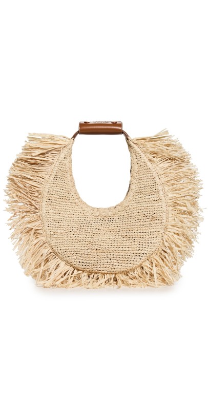 STAUD Moon Raffia Tote Bag Natural Fring