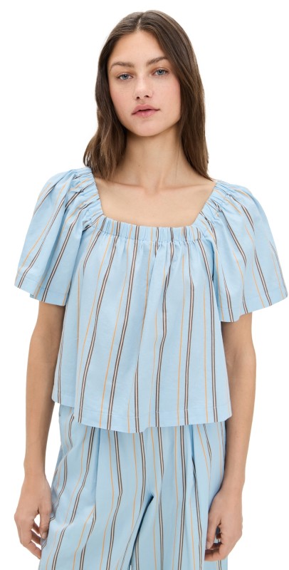 Stateside Column Stripe Poplin Swing Top Blue Multi Stripe