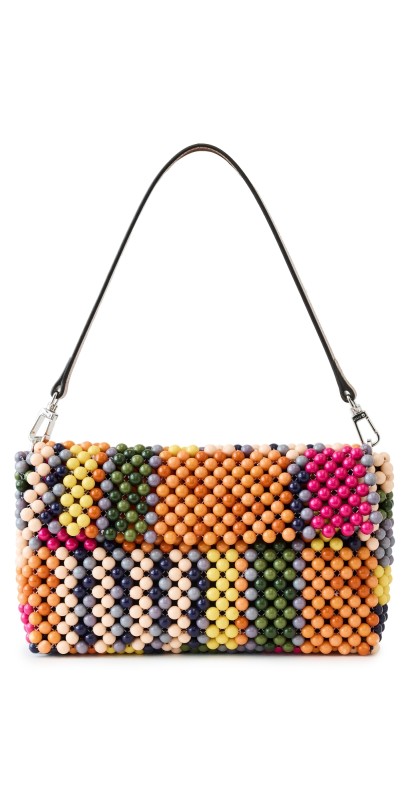 STAUD Timmy Beaded Shoulder Bag Multi Bayadere Strip