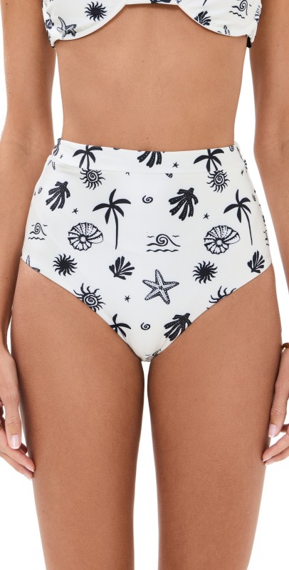MINKPINK Shell High Waist Bikini Bottoms Ivory/Black