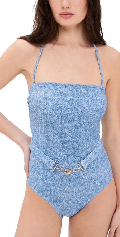 Shoshanna Denim Texture Belted One Piece Denim
