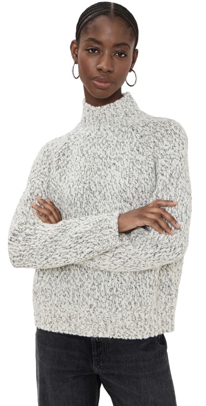 Vince Tonal Marl Textured Turtleneck Off White/Black