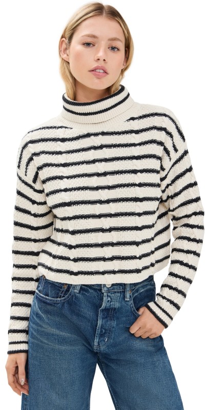 ASKK NY Cable Cropped Crew Sweater Stripe