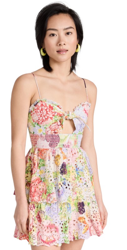 alice + olivia Fina Tie Front Waist Ruffle Mini Dress Dawn Floral