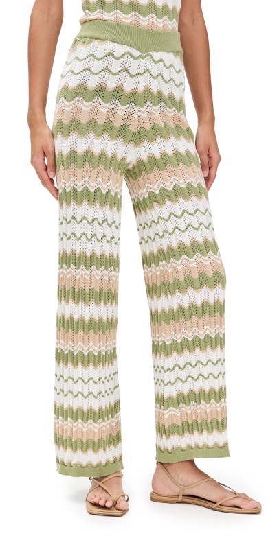 MINKPINK Melody Knit Pants Green/Sand