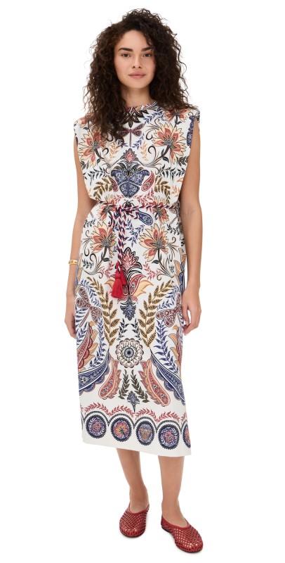 FARM Rio Glam Off-White Midi Dress Boho Glam Off-White