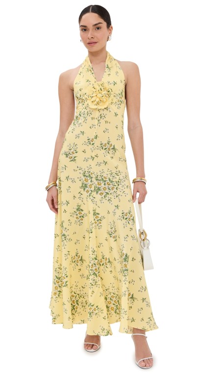 Rodarte Daisy Silk Halter Dress Yellow