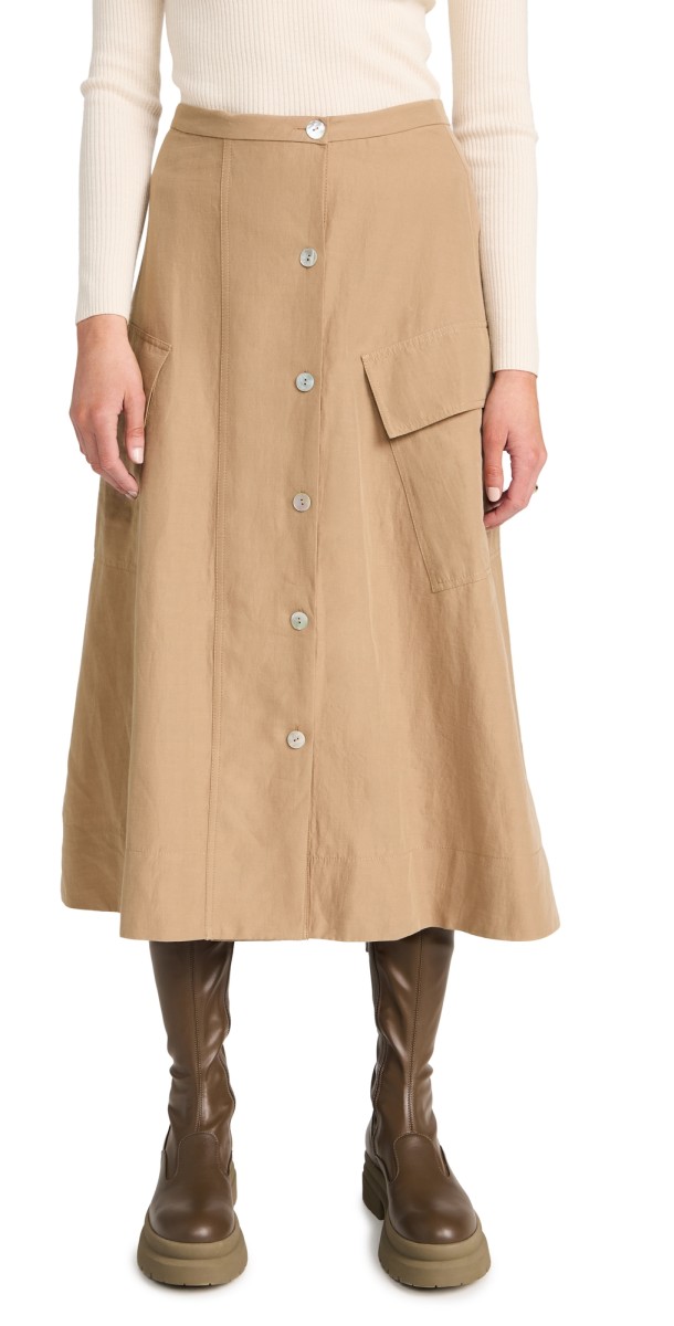 Vince Utility Button Down Skirt Sandshell