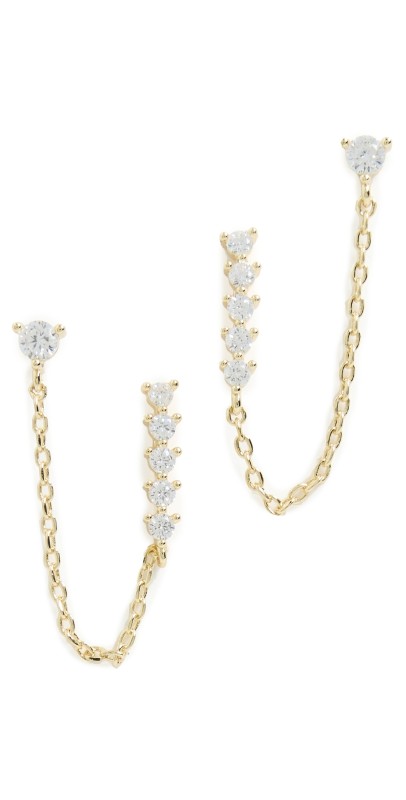 By Adina Eden Multi Cubic Zirconia Chain Double Stud Earrings Gold