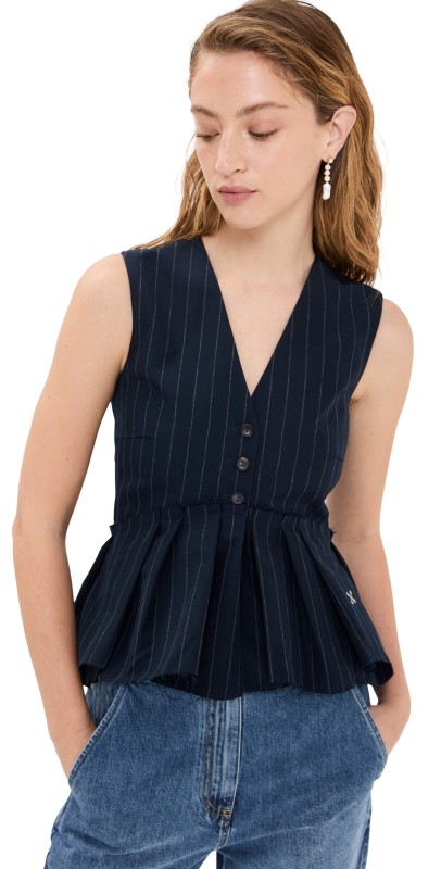 Nackiye Bang Bang Gilet Style Shirt Marine Pinstripe
