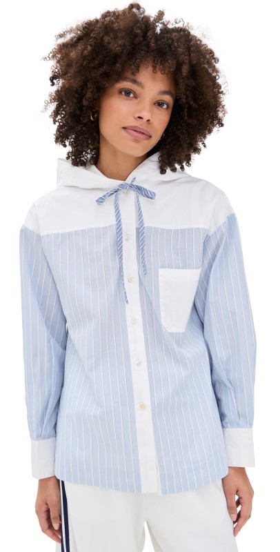 Sea Helmi Striped Shirting Blouse with Hood Blue