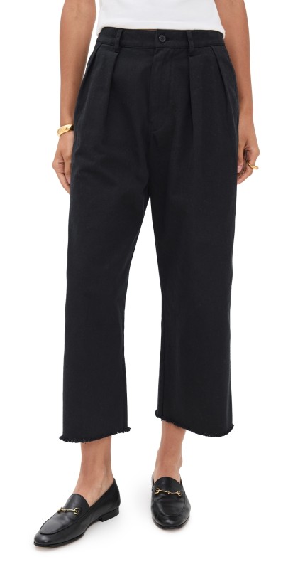Denimist Cropped Double Pleat Wide Leg Chino Pants Black