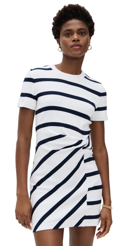 Tanya Taylor Short Short Sleeve Cody Dress White/Maritme Blue Wide Stripe