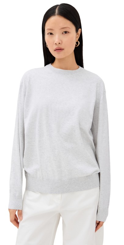 Tibi Super Fine Gauge Perfect Pullover Light Heather Grey