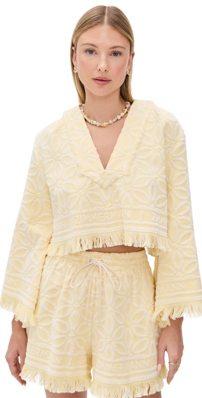Zimmermann Coco Towelling Hooded Top Yellow/Cream