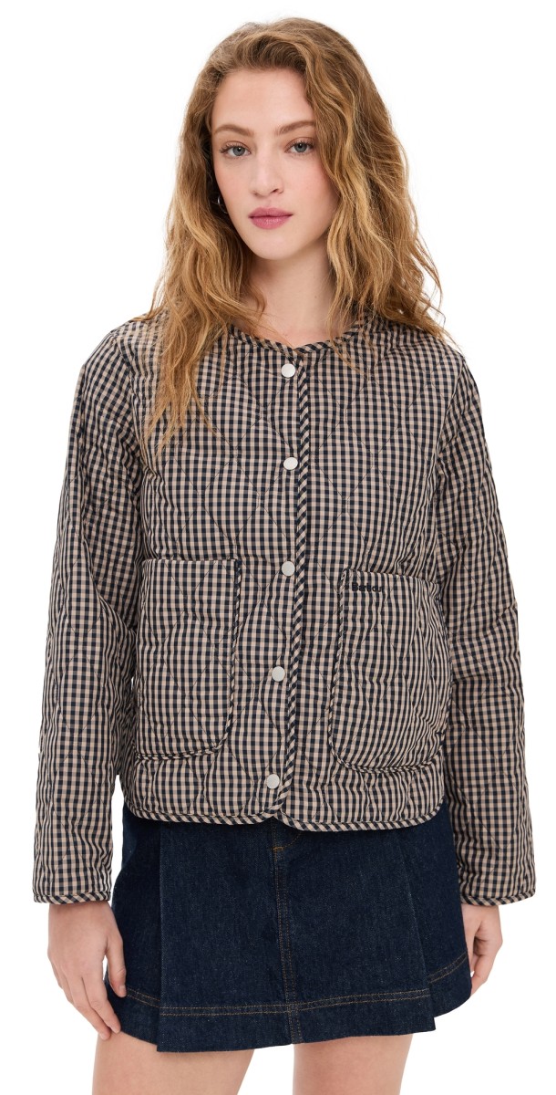 Barbour Check Monroe Quilt Jacket Navy/Sand Gingham