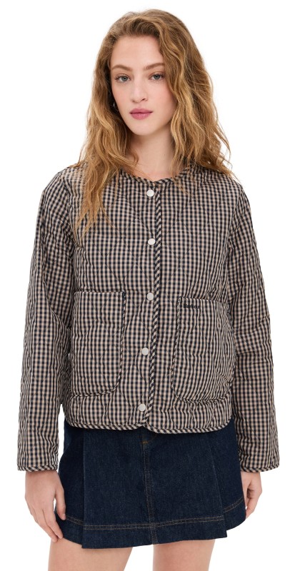 Barbour Check Monroe Quilt Jacket Navy/Sand Gingham