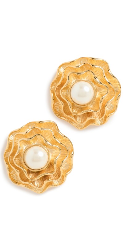 Kenneth Jay Lane Flower Earrings Gold/Pearl