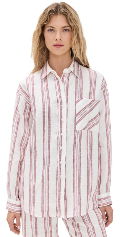 Reformation Eli Oversized Linen Shirt Avignon Stripe