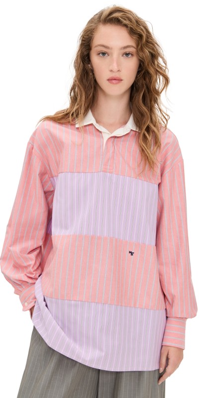 HOMMEGIRLS Shirting Rugby Blouse Coral Lavender Combo