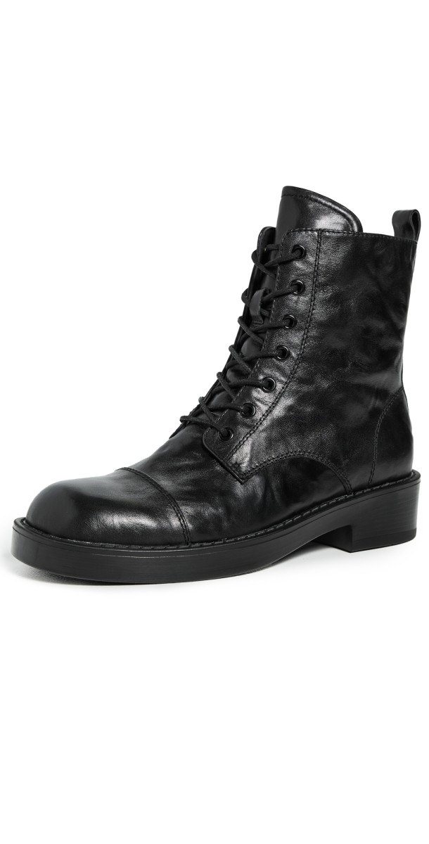 Black Suede Studio Blake Boots Black Wrinkled Distressed Leather