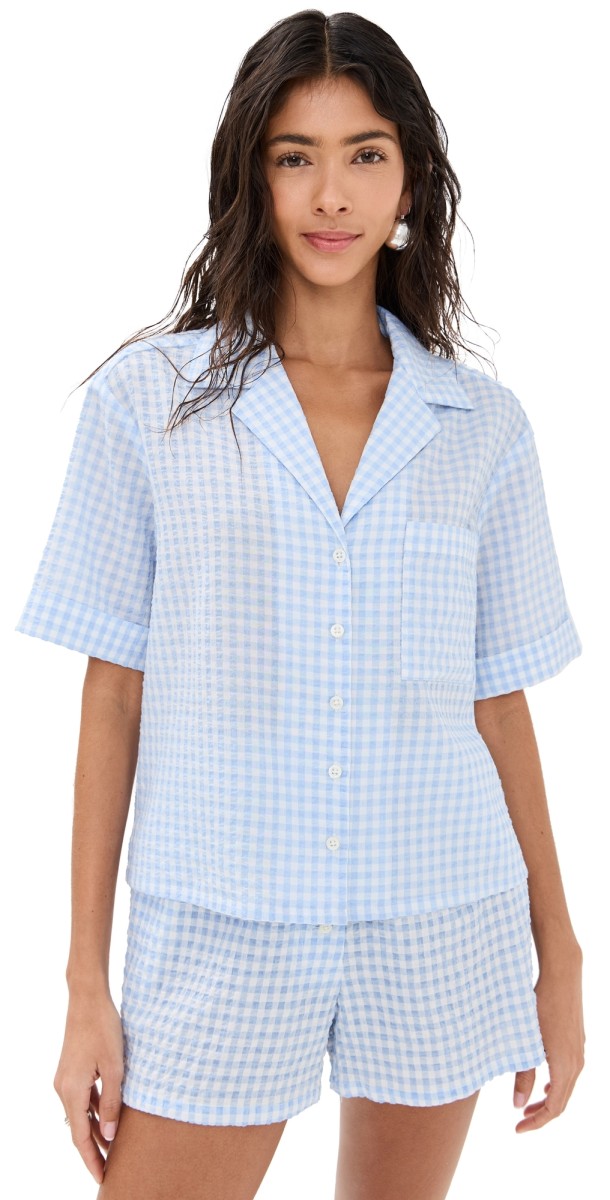 STAUD Gabi Shirt Sky Gingham
