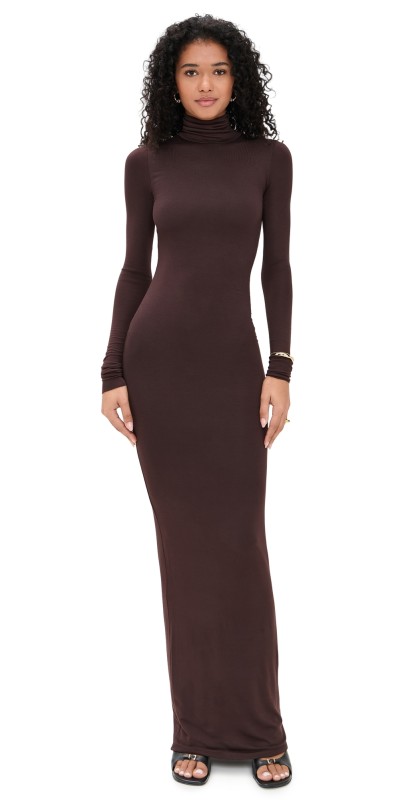 Éterne Long Sleeve Turtleneck Maxi Dress Espresso