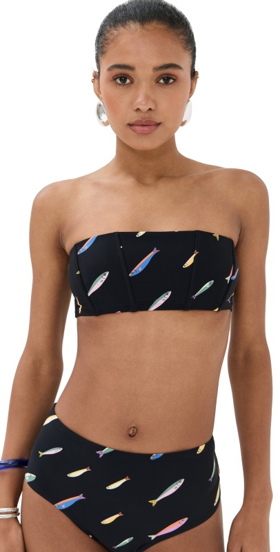 STAUD Mala Bikini Top Pop Sardines Black
