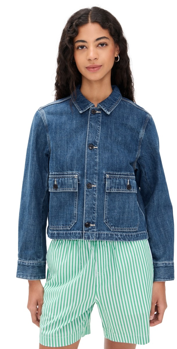 Alex Mill Cropped Jacket In Crosshatch Denim Sapporo Wash