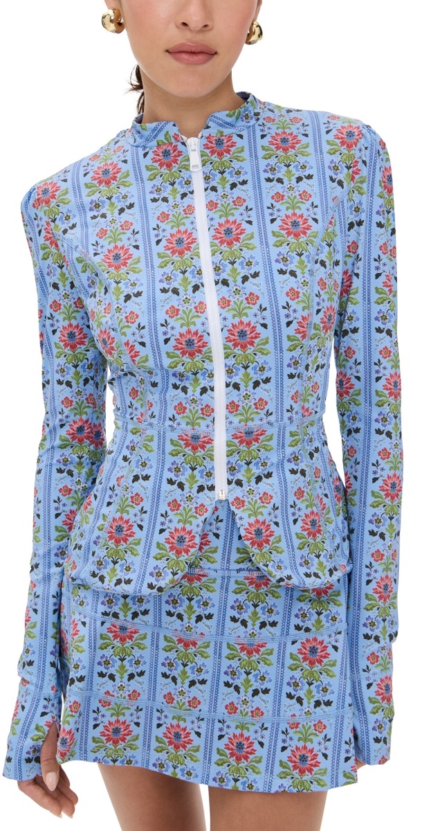 Hill House Home The Alexia Rashguard Floral Block Stripe,Blue Multi