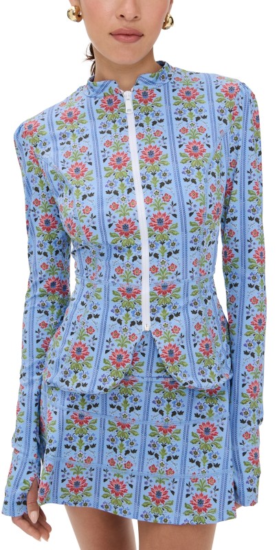 Hill House Home The Alexia Rashguard Floral Block Stripe,Blue Multi