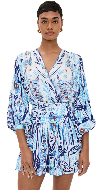 Poupette St Barth Colleen Mini Dress Blue Plum Bird Small