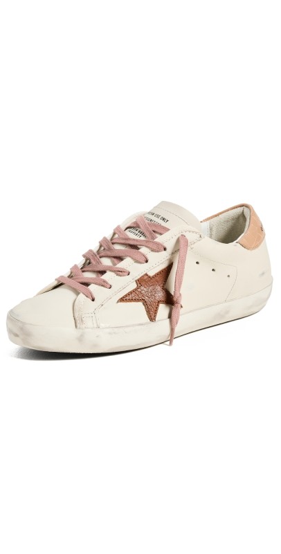 Golden Goose Super Star Leather Upper Sneakers and Star Croco Printed Heel Talco/Brown/Beige