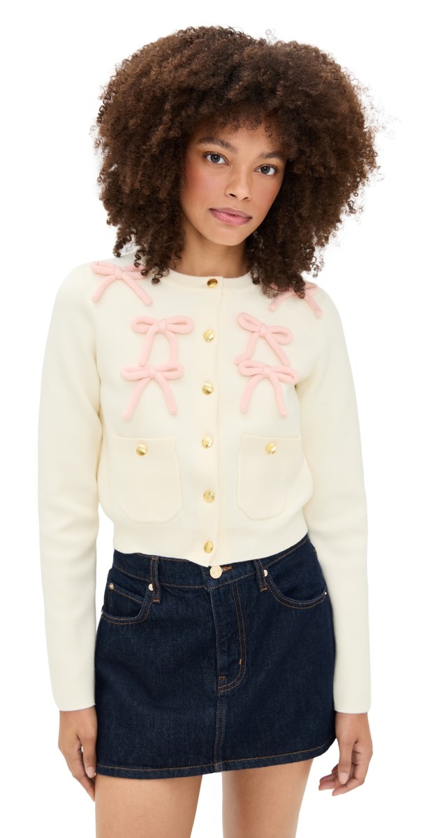 English Factory Bow Cardigan Cream/Pink
