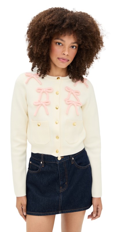 English Factory Bow Cardigan Cream/Pink
