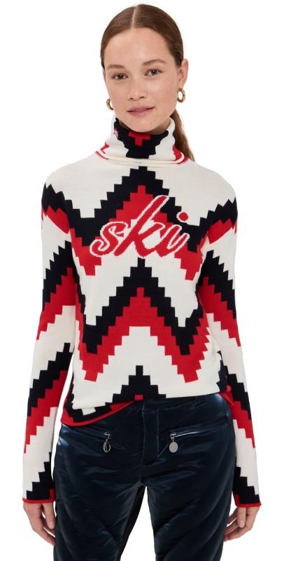 Perfect Moment Chevron Roll Neck Sweater Chevron Print/Red