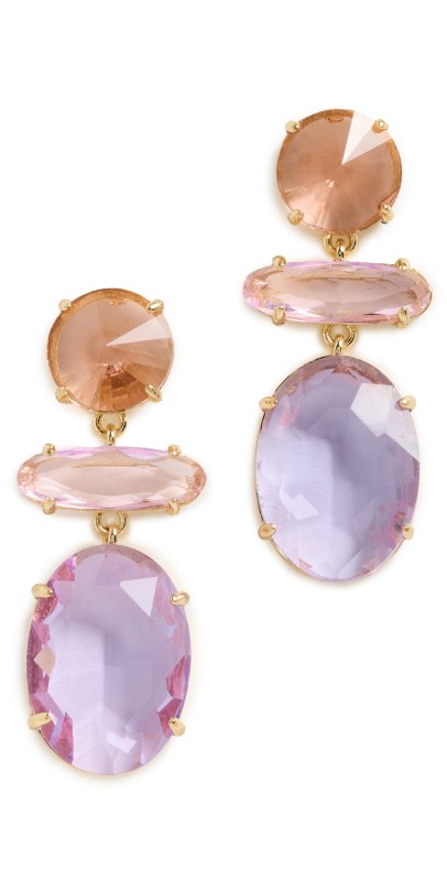 Kenneth Jay Lane Tri-Shape Drop Post Earrings Gold/Pink Pastel
