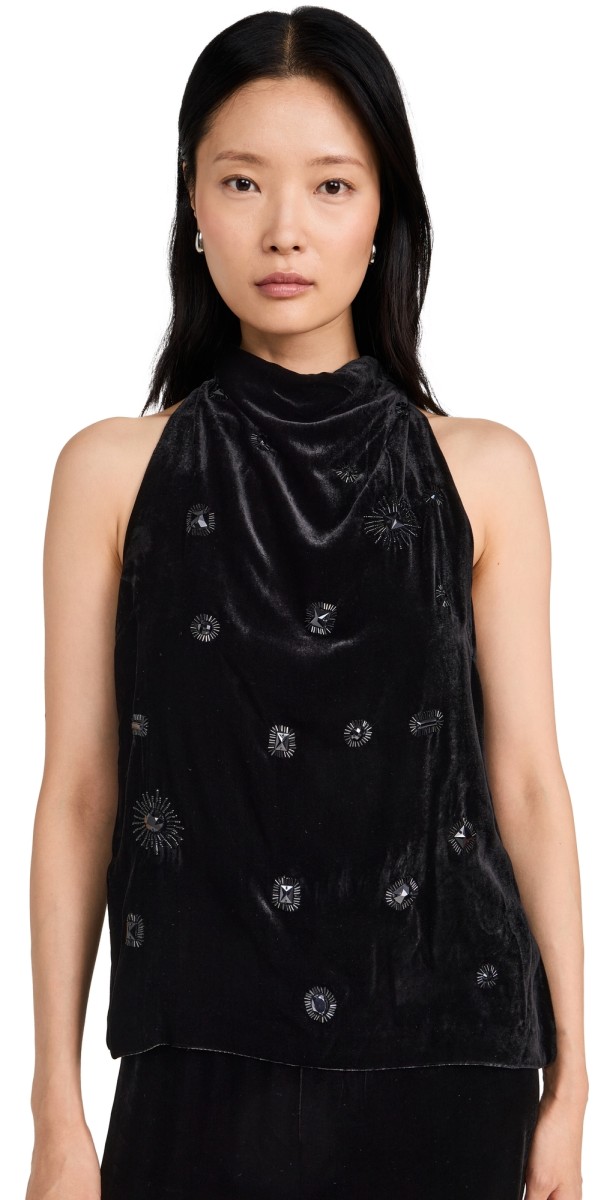 La Ligne Cowl Neck Velvet Tunic Black
