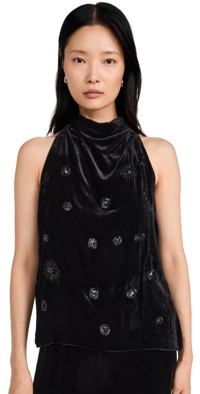 La Ligne Cowl Neck Velvet Tunic Black